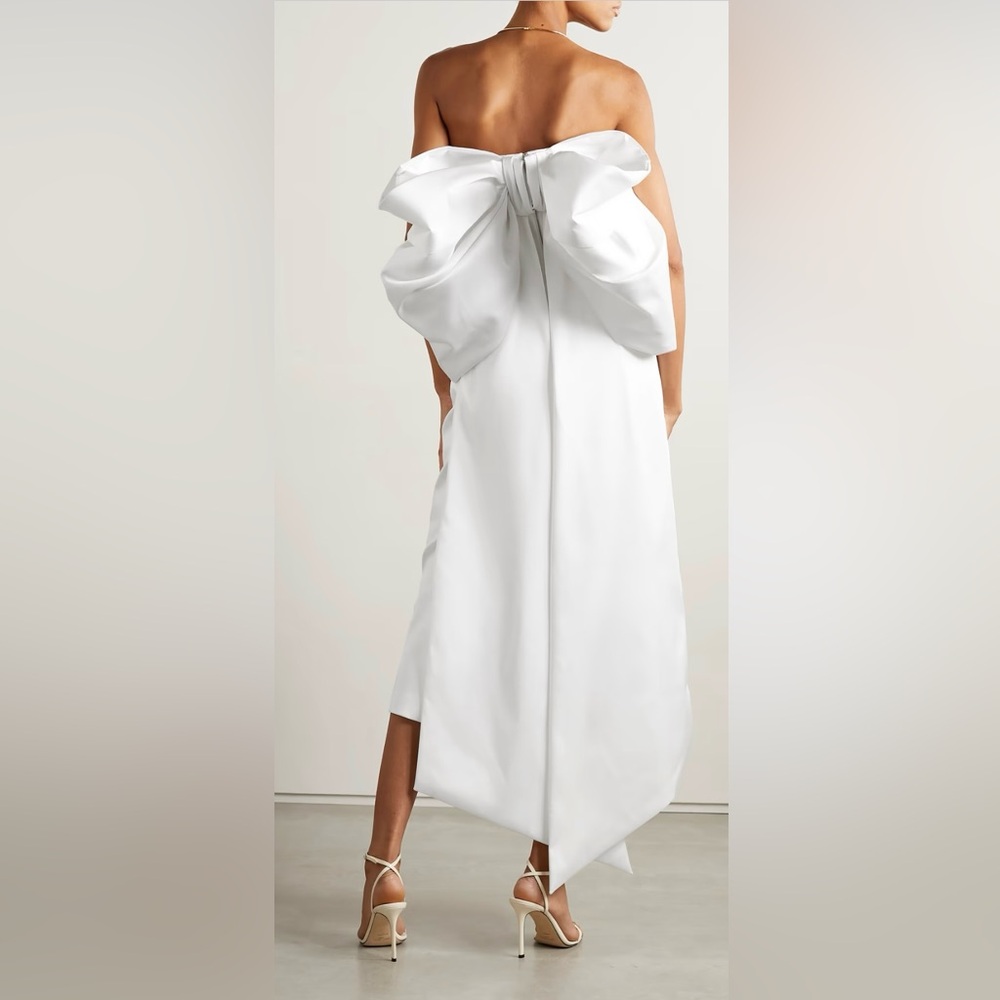 New | Rasario BOW-EMBELLISHED SATIN MIDI DRESS IN WHITE 8